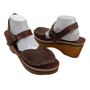 Free People Brown Magnolia Slope Wood Heel Platform Clogs Size 41 Women's